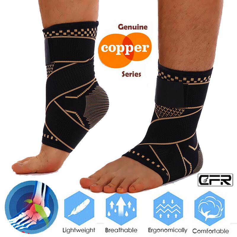 Copper Ankle Support Brace Compression Sleeve Plantar Fasciitis Foot Wrap Relief