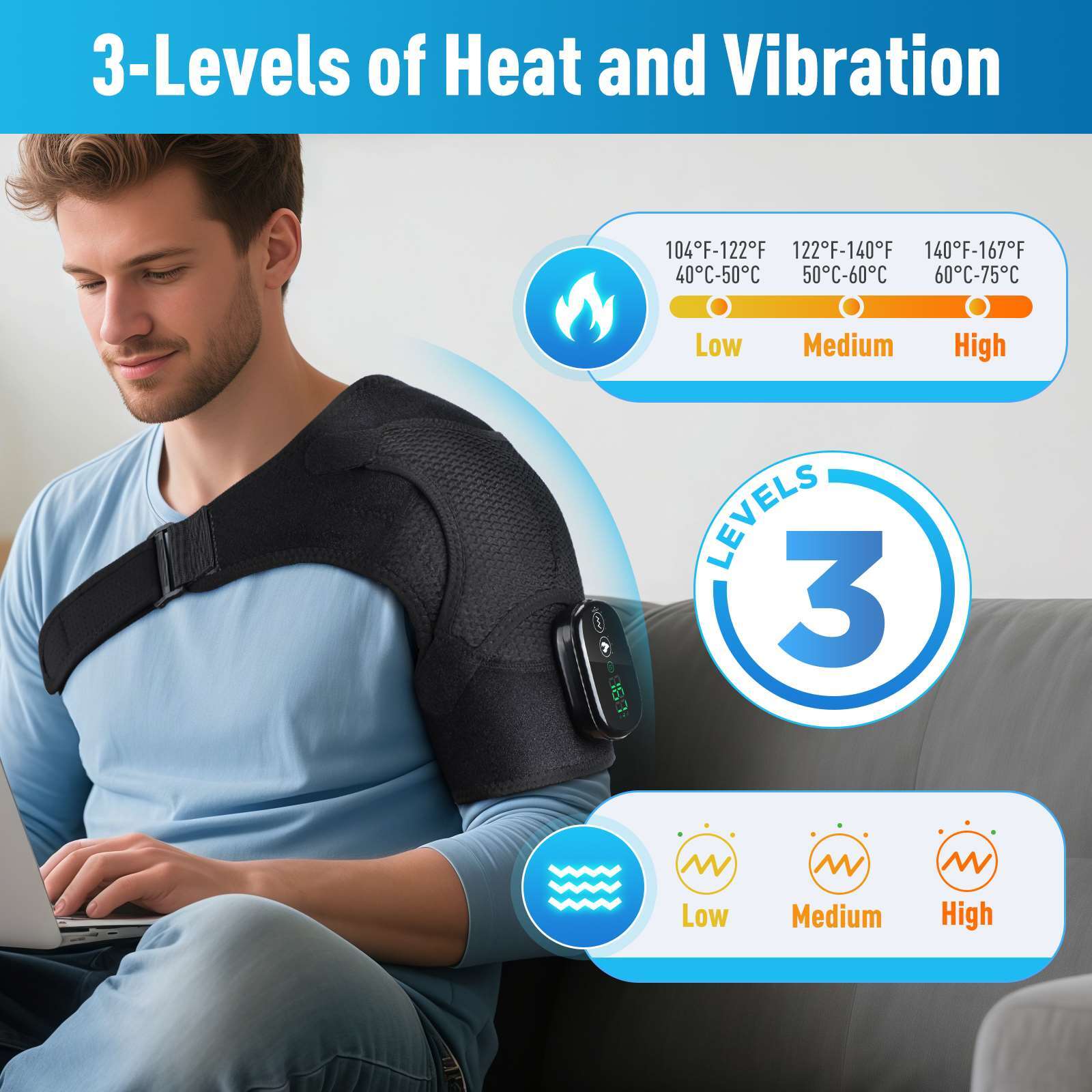 Electric Heated Shoulder Massager with Vibration Massage Brace Joint Pain Relief