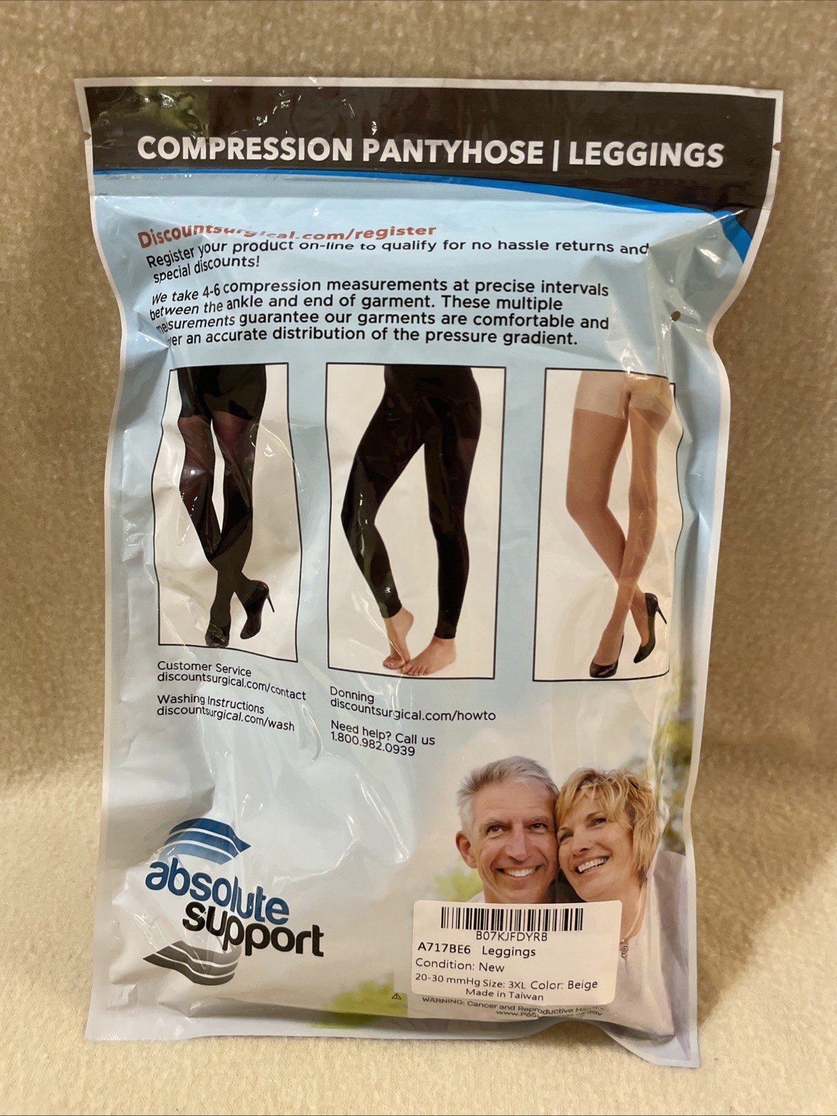 3XL Beige Absolute Support Compression Pantyhose Leggings Tights 20-30mmHg