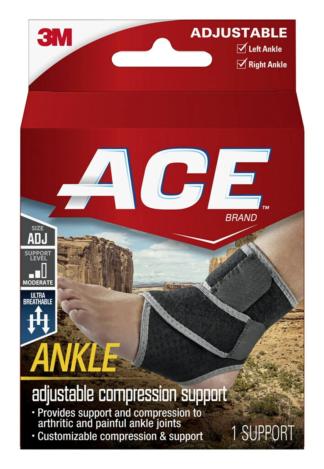 ACE Brand Adjustable Compression Ankle Support, Moderate Support for Weak, So…