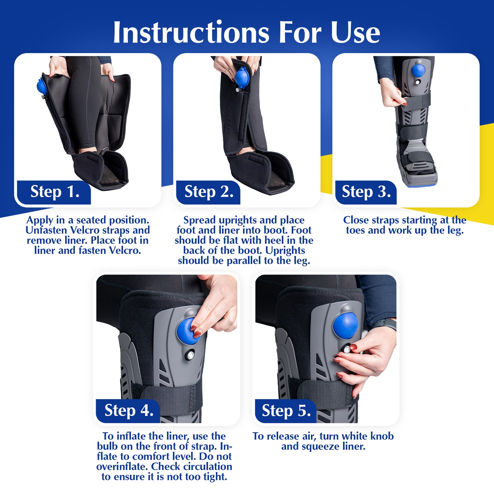 Medical Full Shell Cam Walking Boot with Air Pump- Tall- Foot Injury Recovery