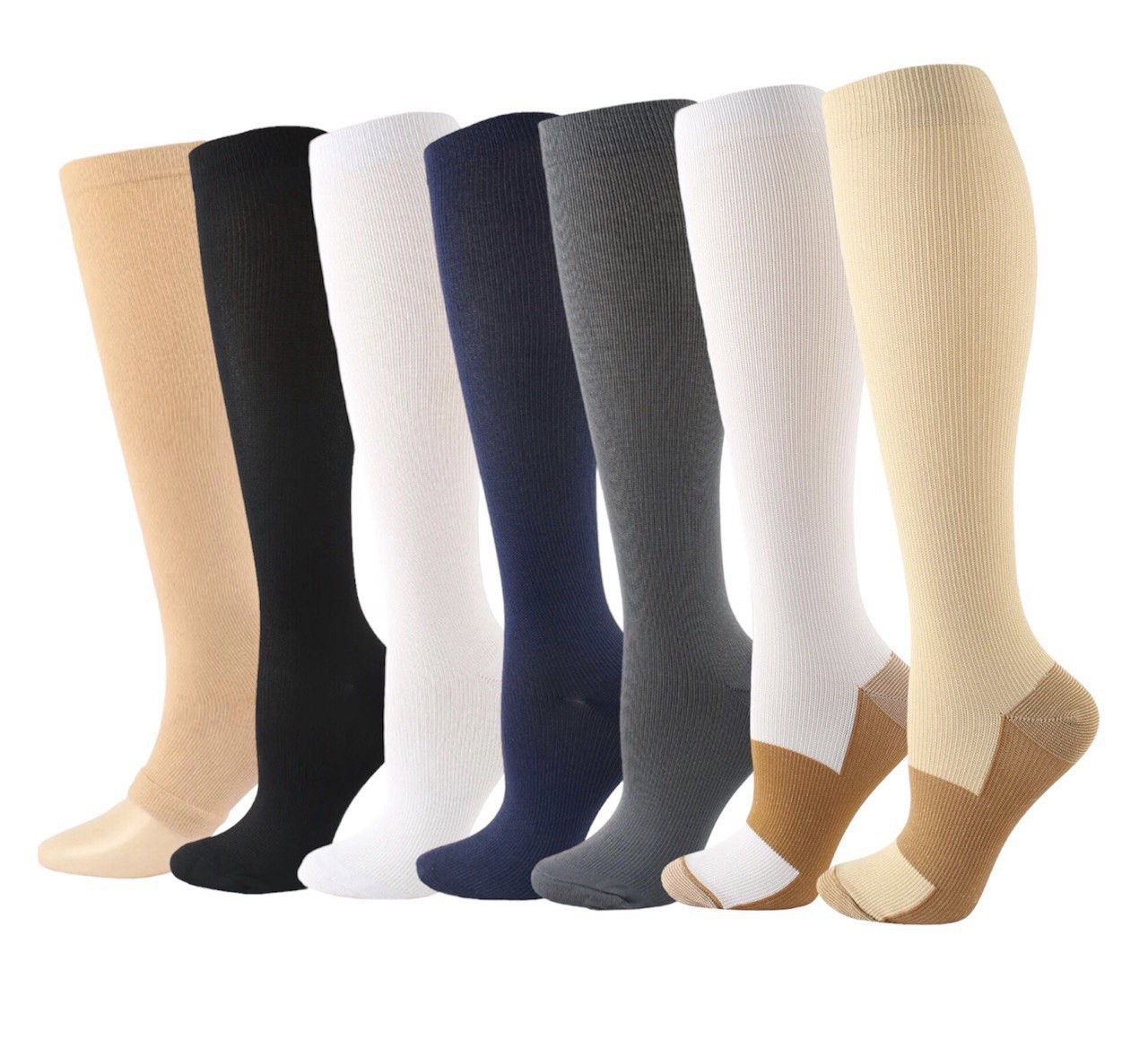 7 Pairs Compression Socks Men Women L/XL Knee High Extra Wide Calf 20-30 mmHg