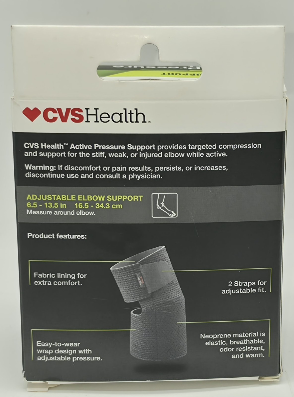 CVS Health Elbow- MODERATE Support – ONE SIZE – Active Pressure Support – 1 Ct.
