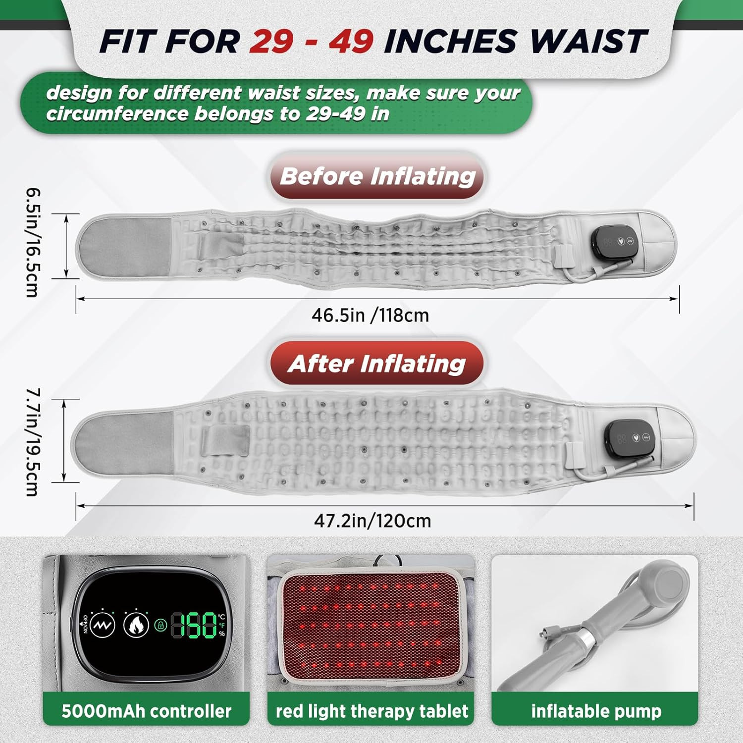 Decompression Back Belt with Red Light Heating and Massage, Back Reliever, Infla