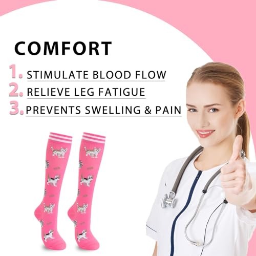 Compression Socks Women Men 4 Pairs, Knee High Small-Medium 00-4pairs-animal 1