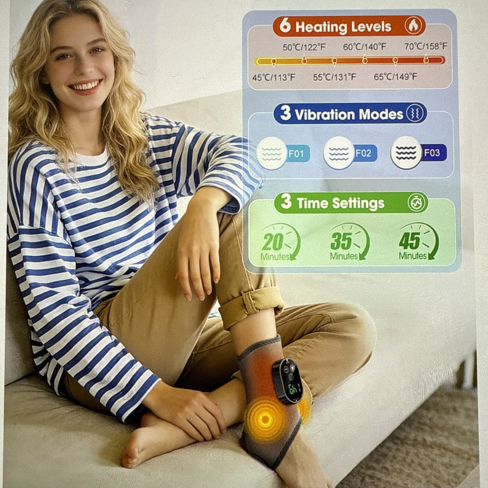Cordless Foot and Ankle Massager for Pain Relief, 6 Level heat, 3 Vibrations