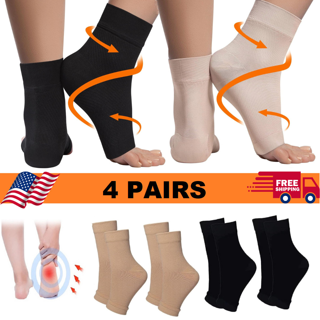 4 Pairs Ankle Brace Compression Sleeve Support Socks Foot Fasciitis Pain Relief