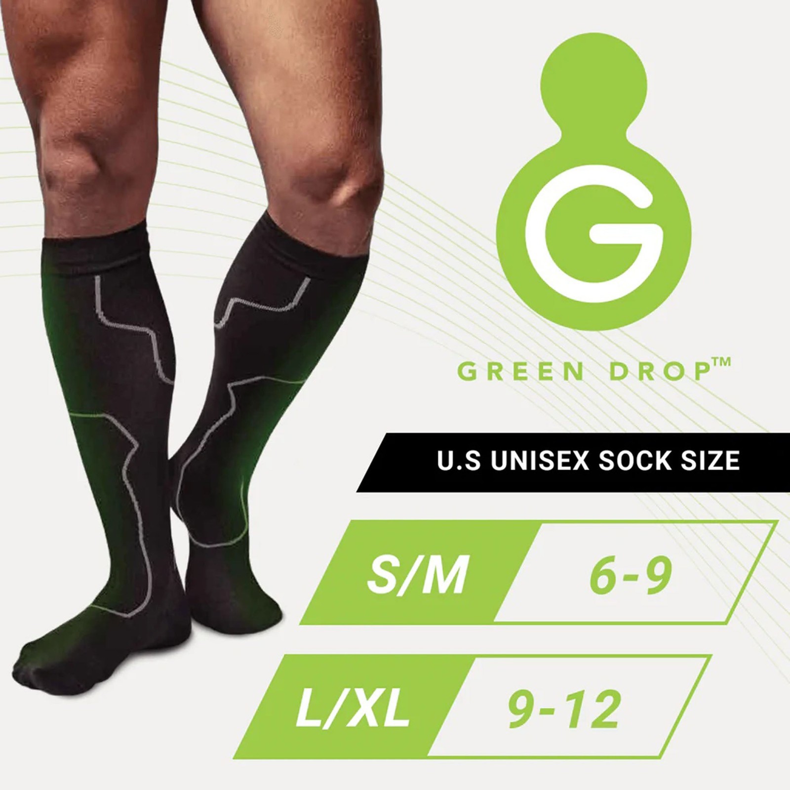 Green Drop Compression Socks Knee High Black Large / X-Large 4 Ct