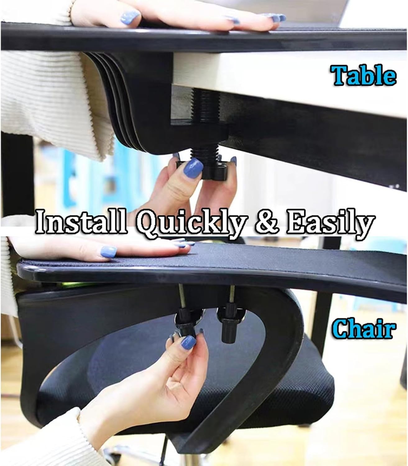 Deluxe 2pc Black Armrest Extender, Ergonomic Wrist Support Desk/Chair Mount