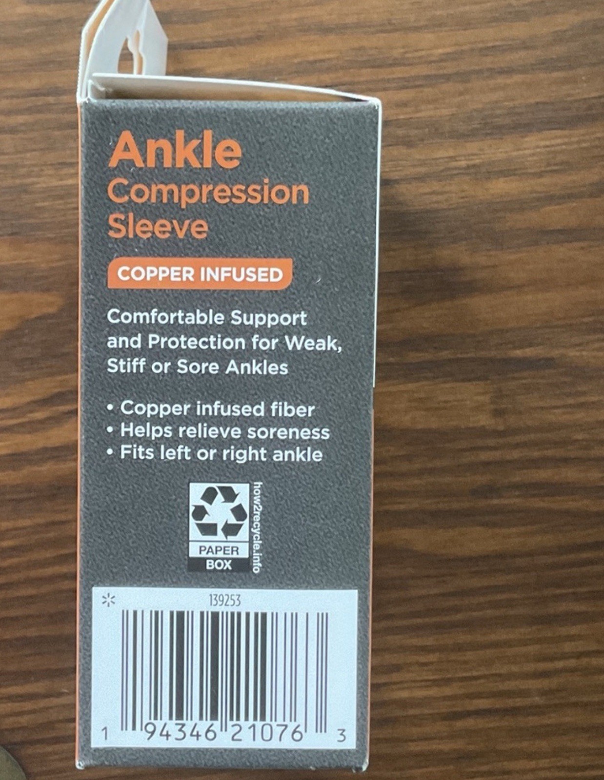 2 x Copper Infused Ankle Compression Sleeve Brand New Equate Brand