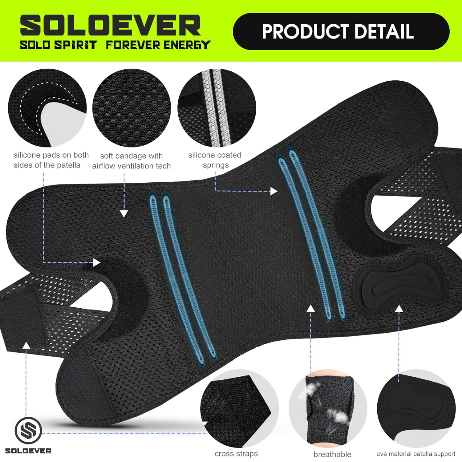 Knee Brace for Women & Men Breathable Compression Knee Support with Side Stab