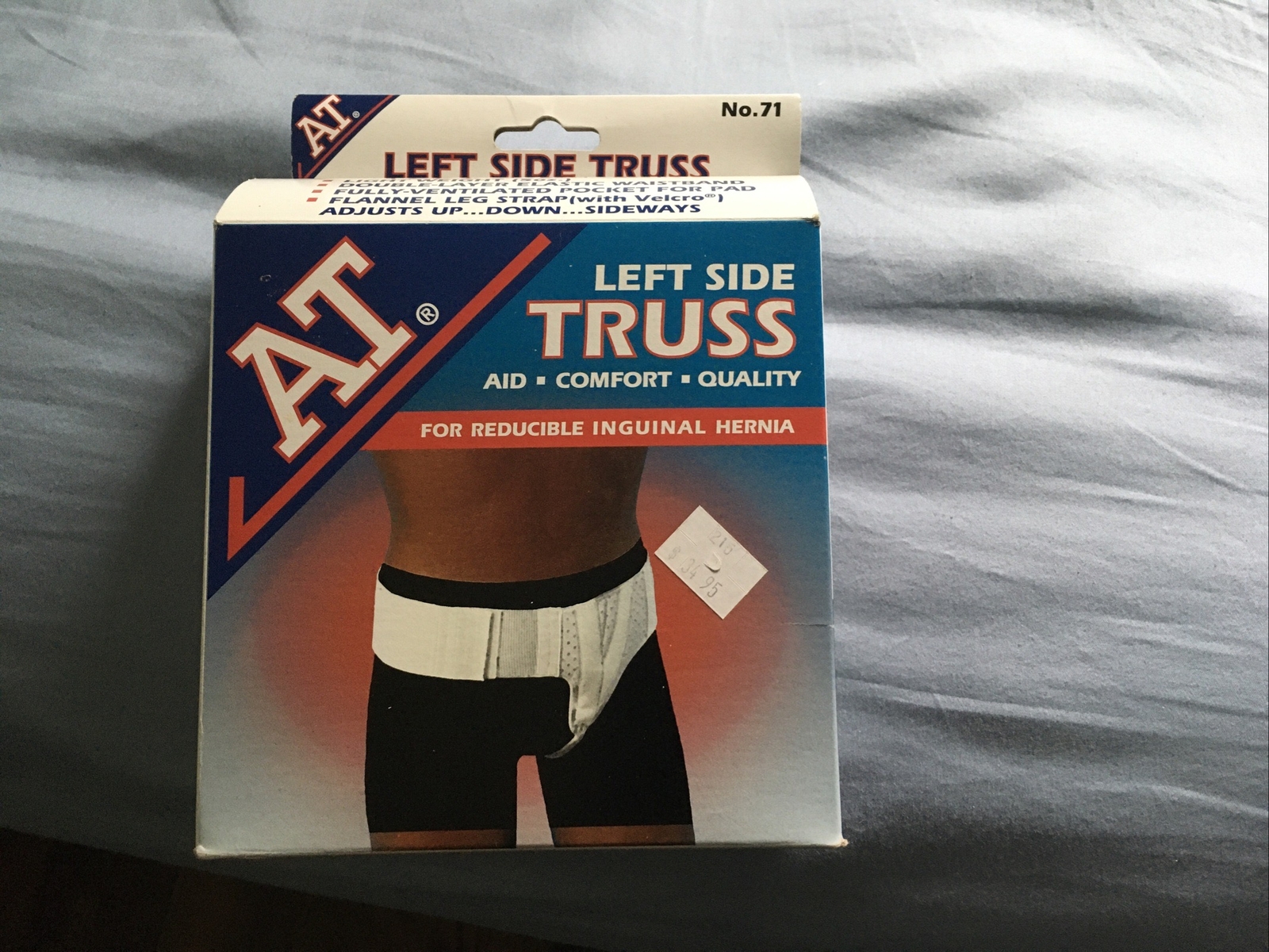 AT Left Side Inguinal Hernia Truss Support Strap White Groin Belt with Band
