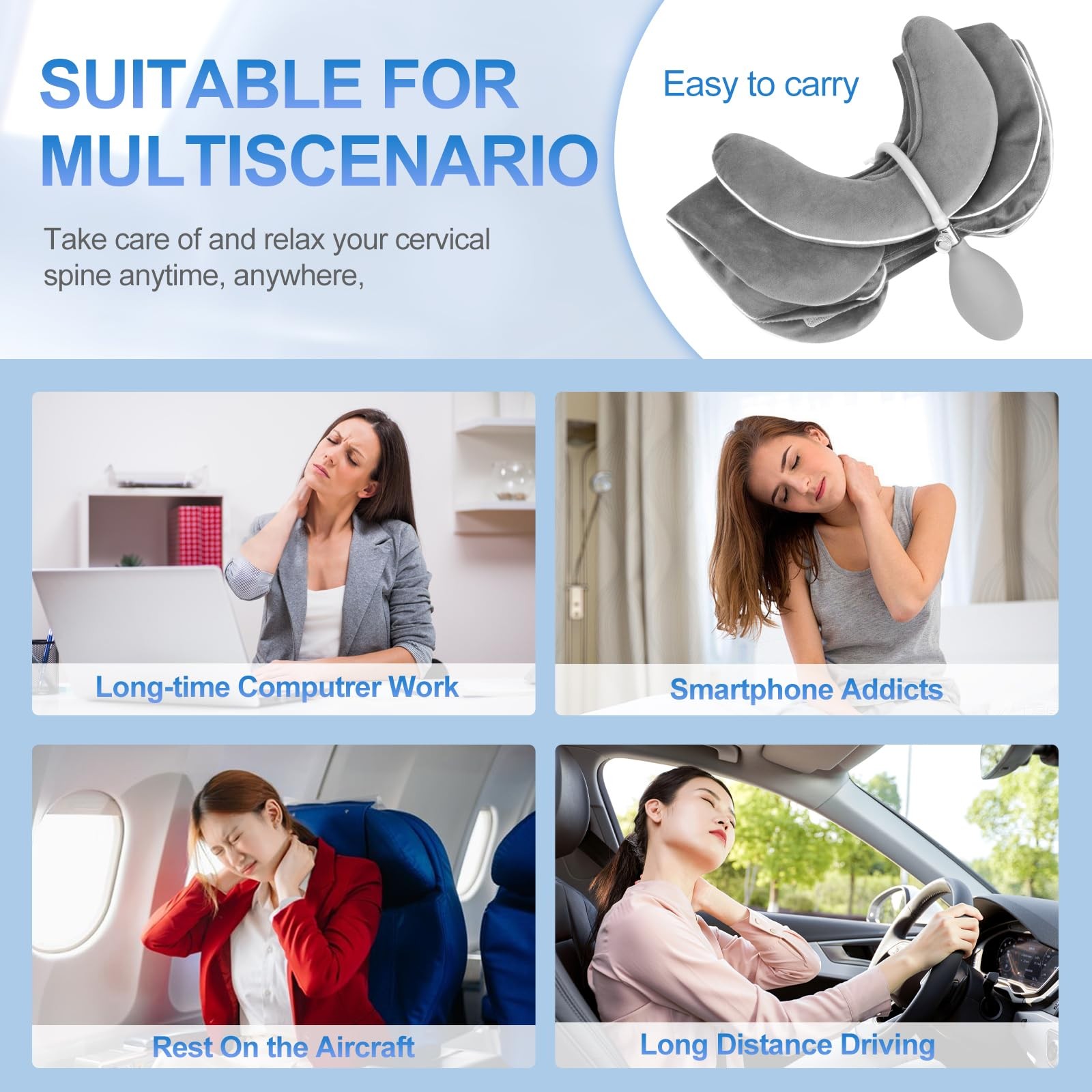 WellSync Inflatable and Adjustable Neck Traction Device with Neck Brace,Porta