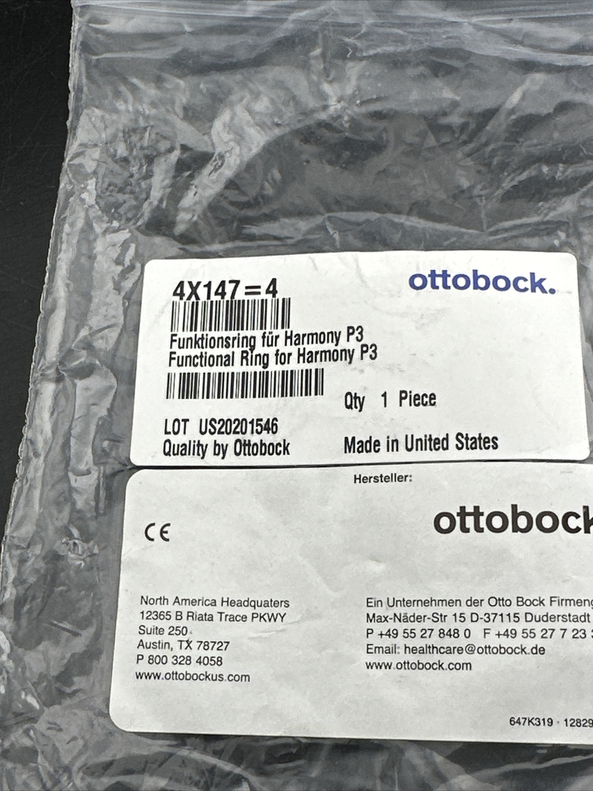 OTTOBOCK Otto Bock Prosthetic 4×147 Functional Ring Harmony P3. New