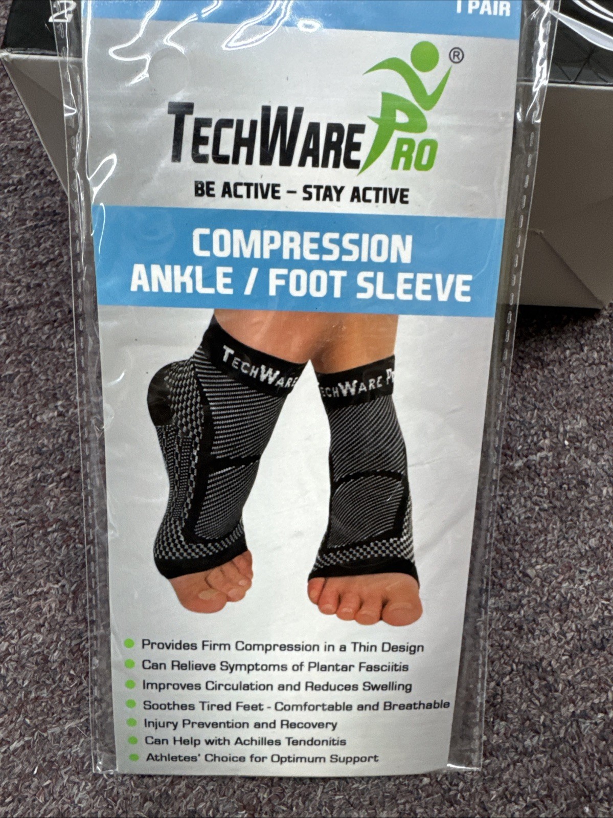 TechWare Pro Compression Ankle Foot Sleeve Size S/M Unisex Men Or Women Black