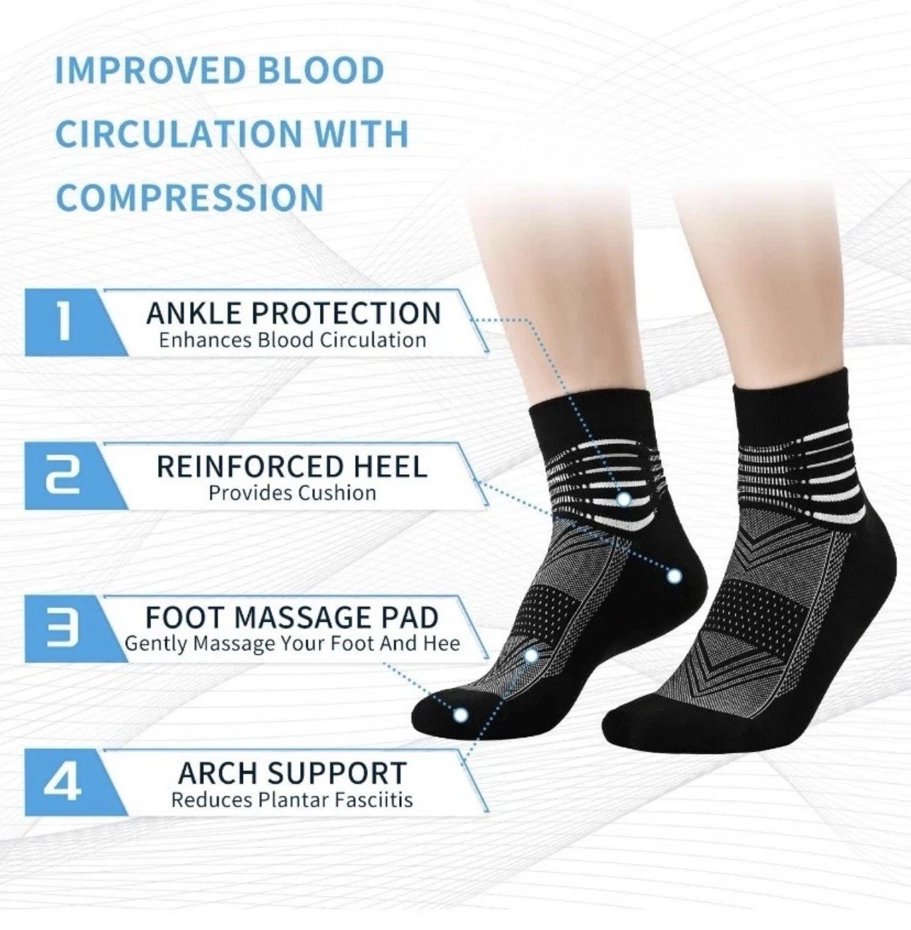 IRAMY Running Socks Compression Ankle Socks 3 Pairs Black Size M