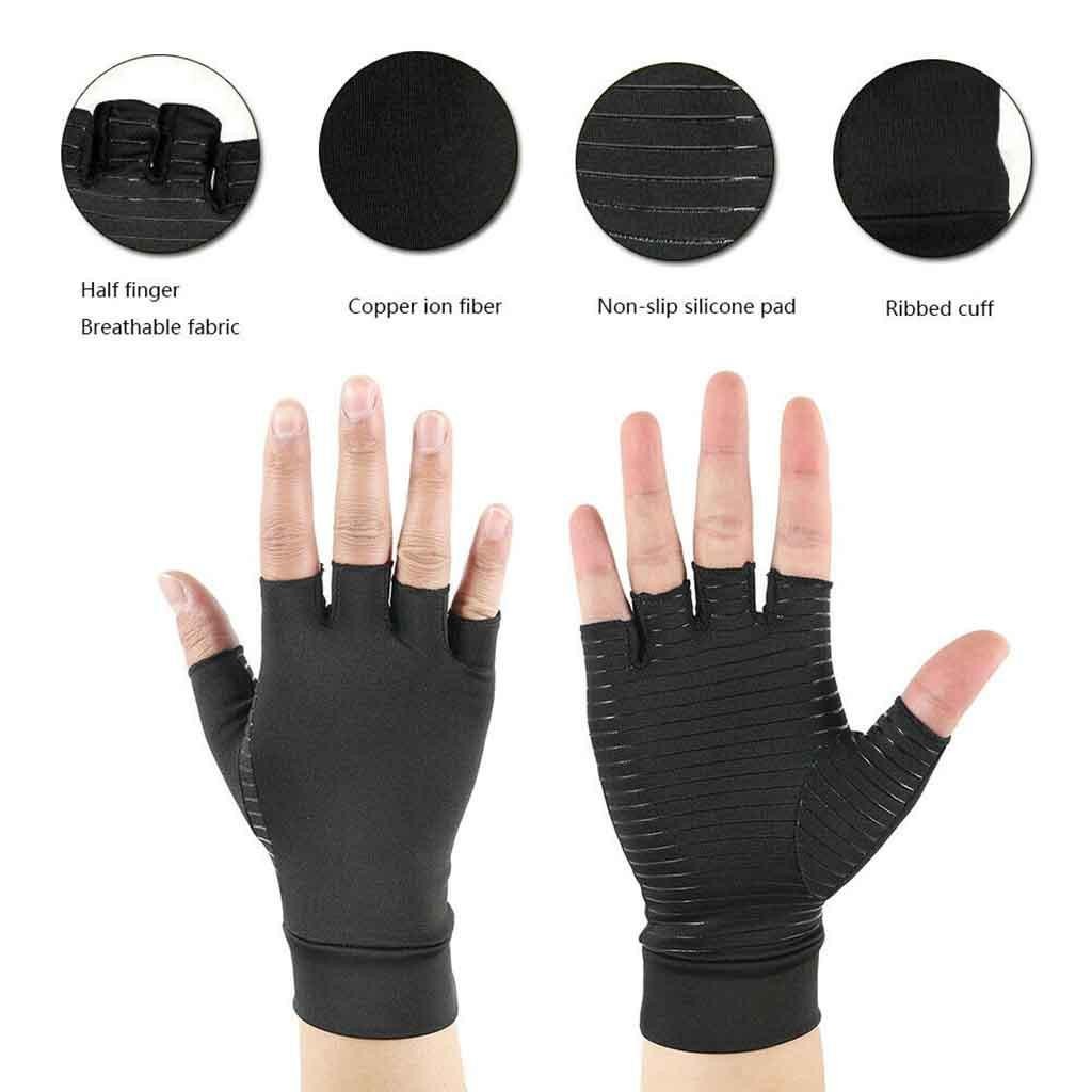 Compression Arthritis Gloves Half Finger Relief Copper Ion Fiber Pressure Protec