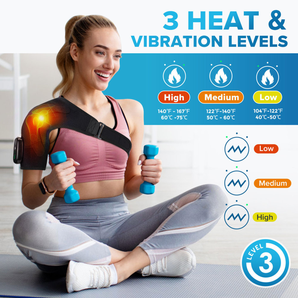 Electric Heated Vibration Shoulder Pad Brace Heating Therapy Relief Pain Massage