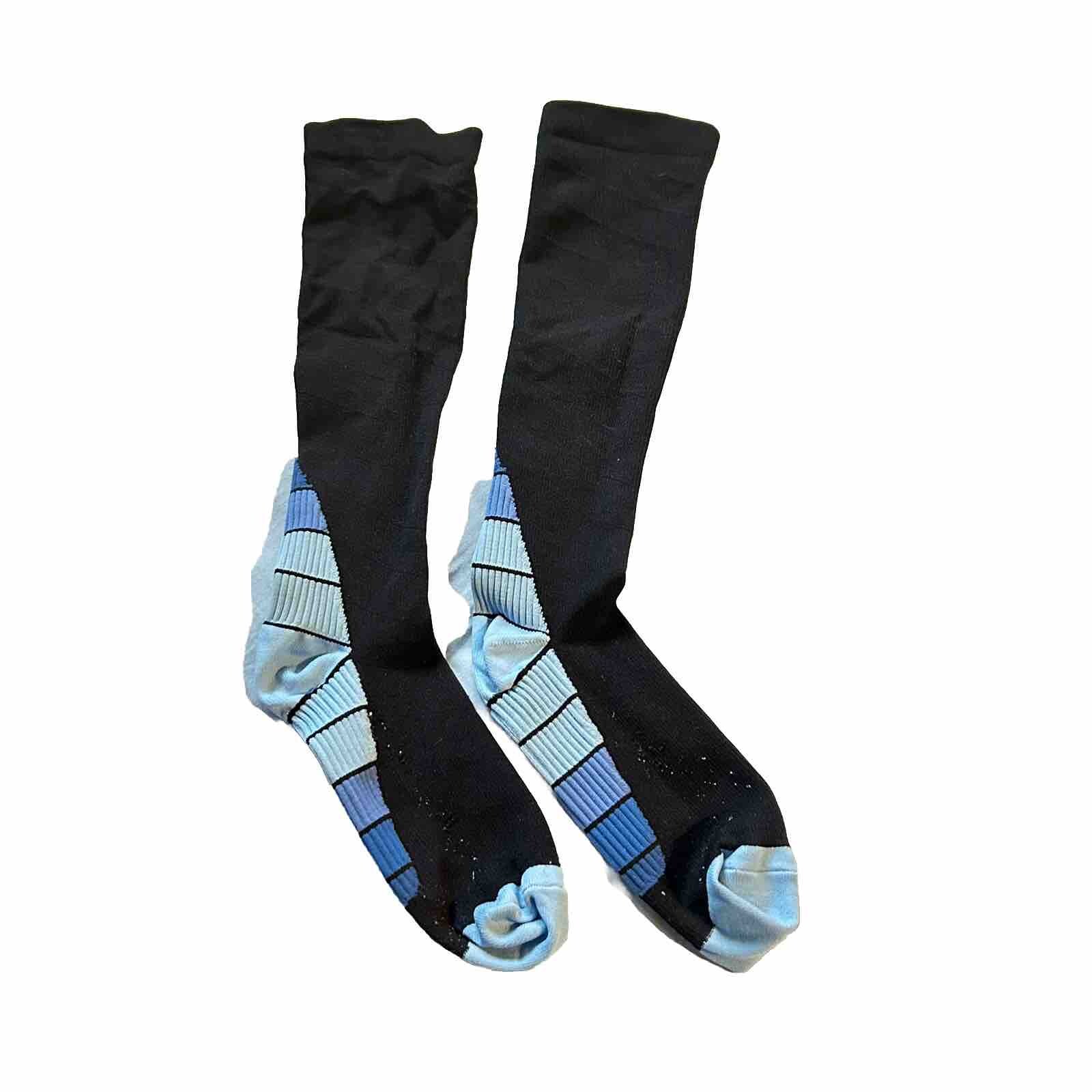 Compression Socks Black And Blue Knee High Small/Medium 2x Pairs