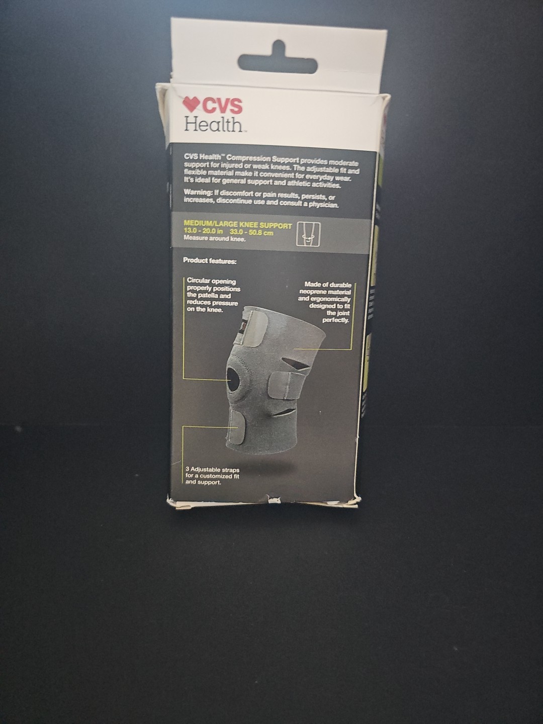CVS Health Knee Compression Support Med/Lg Black New In Box