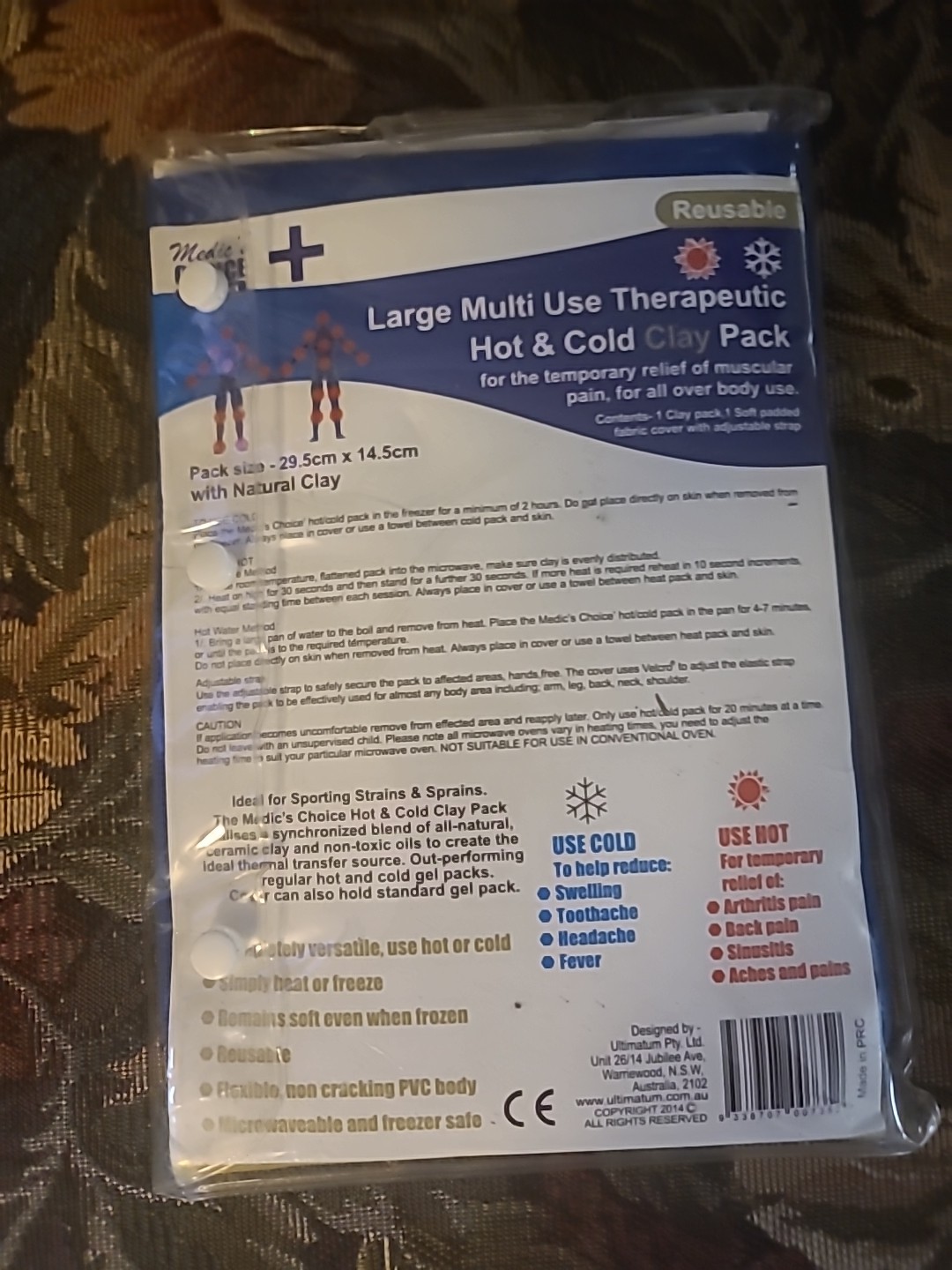 MEDIC’S CHOICE LARGE MULTI USE THERAPEUTIC CLAY PACK – HOT AND COLD USE