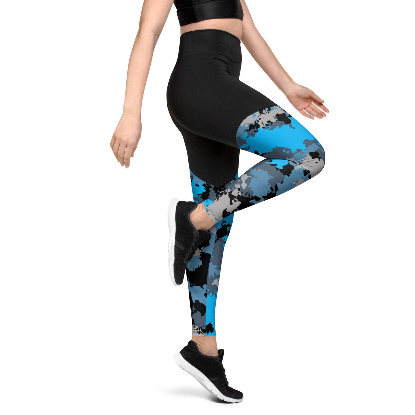 Tailinup Black and Blue Camo Compression Sports Leggings – Perfect for Fishing,