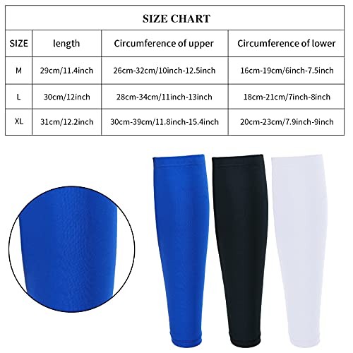 3 Pairs Calf Compression Sleeve, Leg Brace Socks, Medium Black, White, Blue