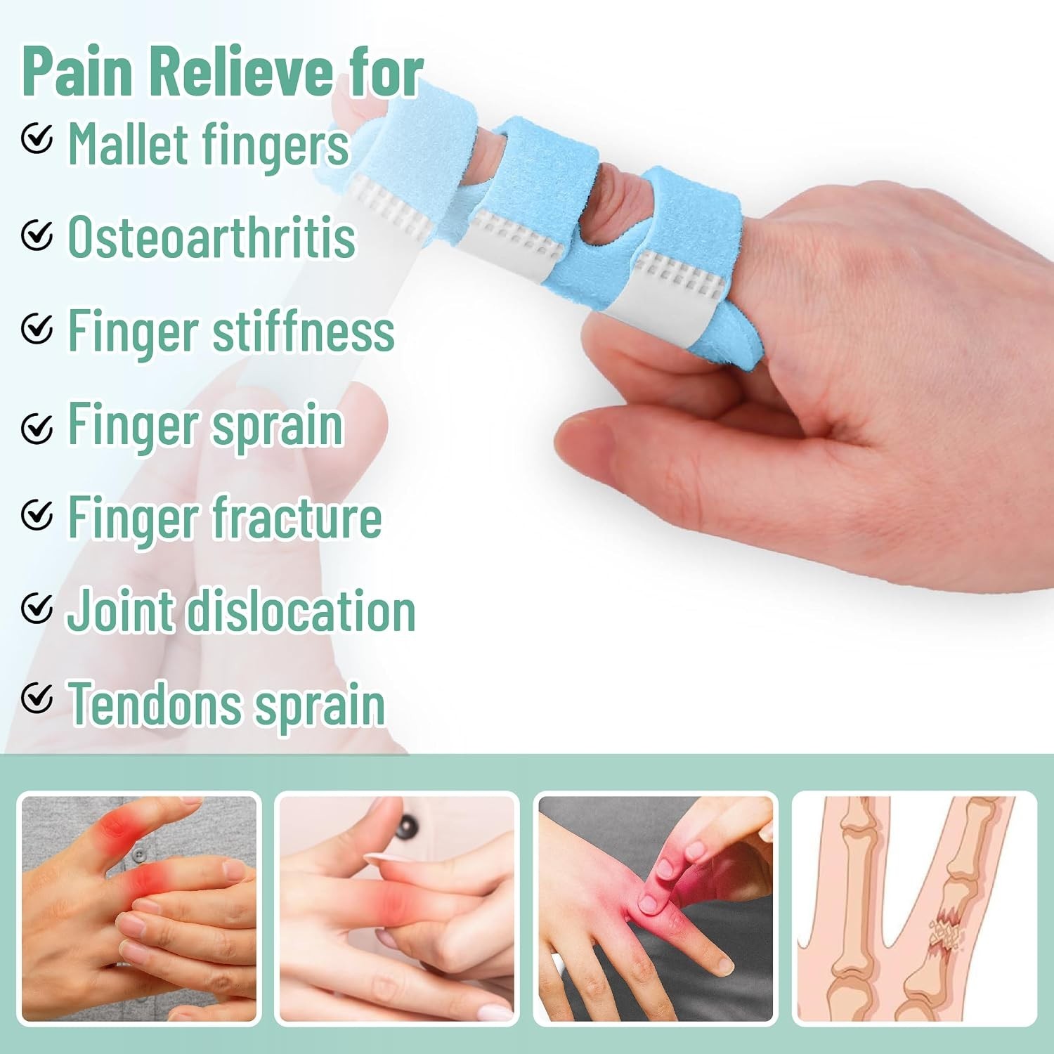 Light Blue Finger Support Brace – 4 Pack for Arthritis & Sprain Relief