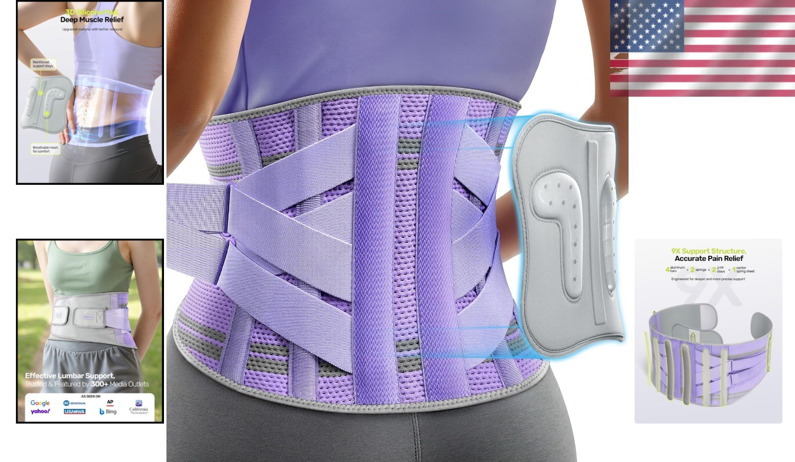 Lightweight Purple Back Brace for Women – 3D Silicone & Sciatica Support Size M