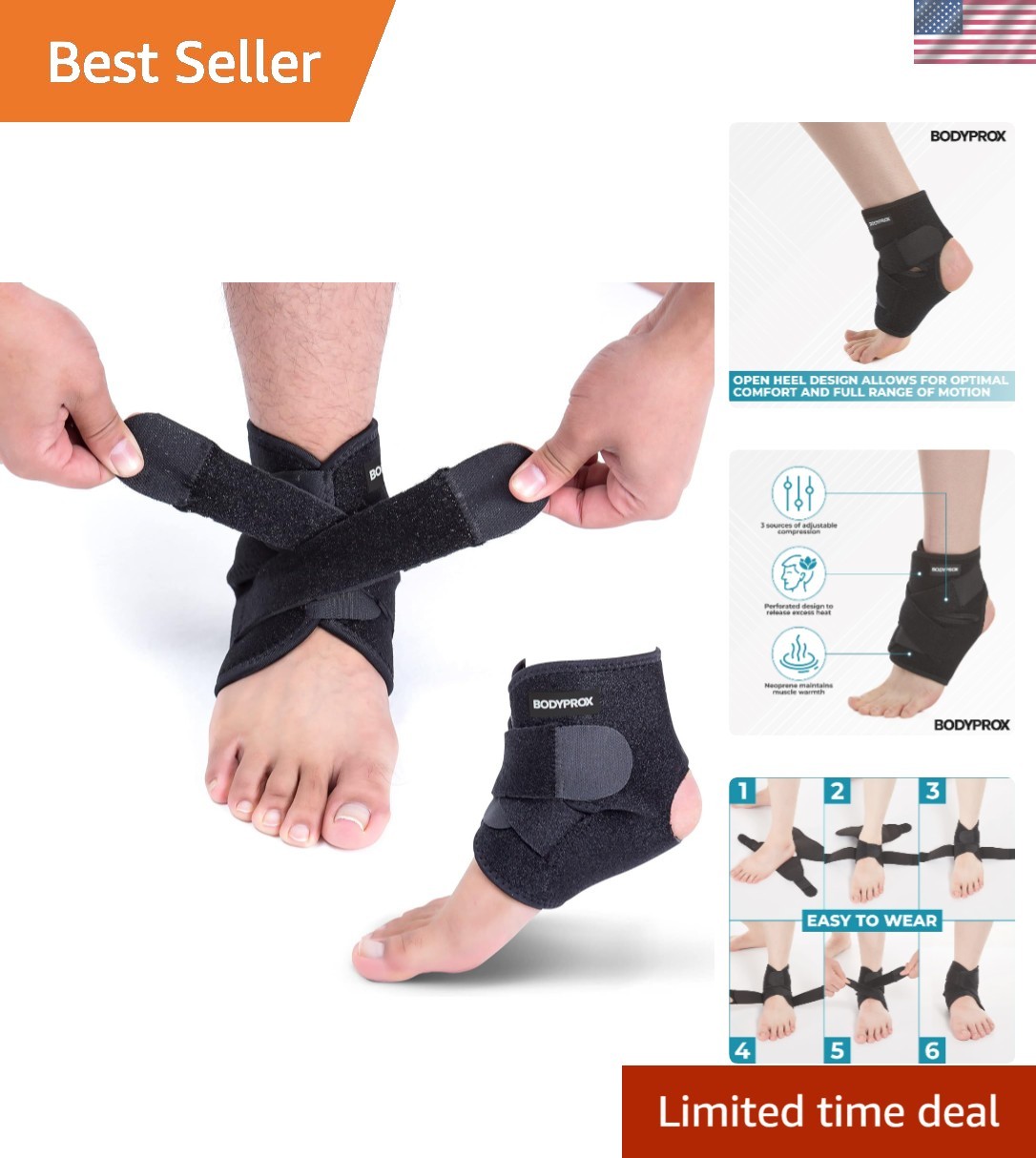 Adjustable Breathable Neoprene Ankle Support Brace for Sports & Recovery 1 Pack