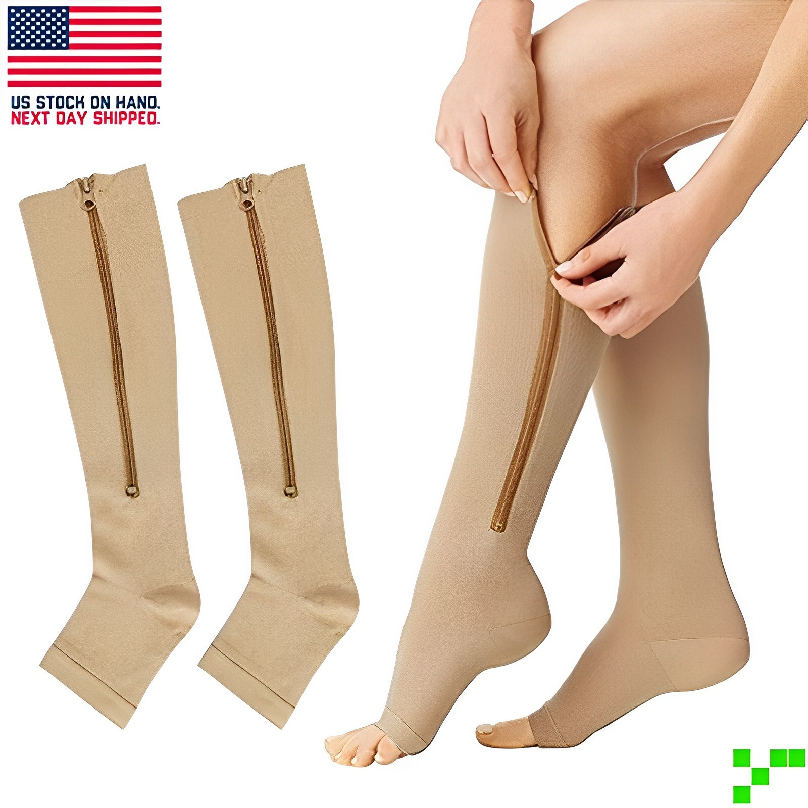 1/3PK Zippered Compression Socks Open Toe 30-40mmHg with Zipper Safe Protection