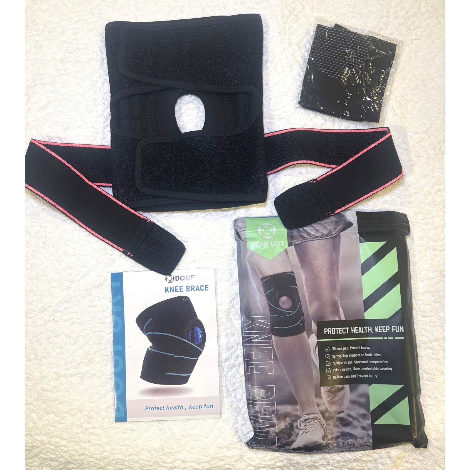 Doufurt Knee Brace with Silicone Pad & Side Stabilizers Black Pink Medium NEW