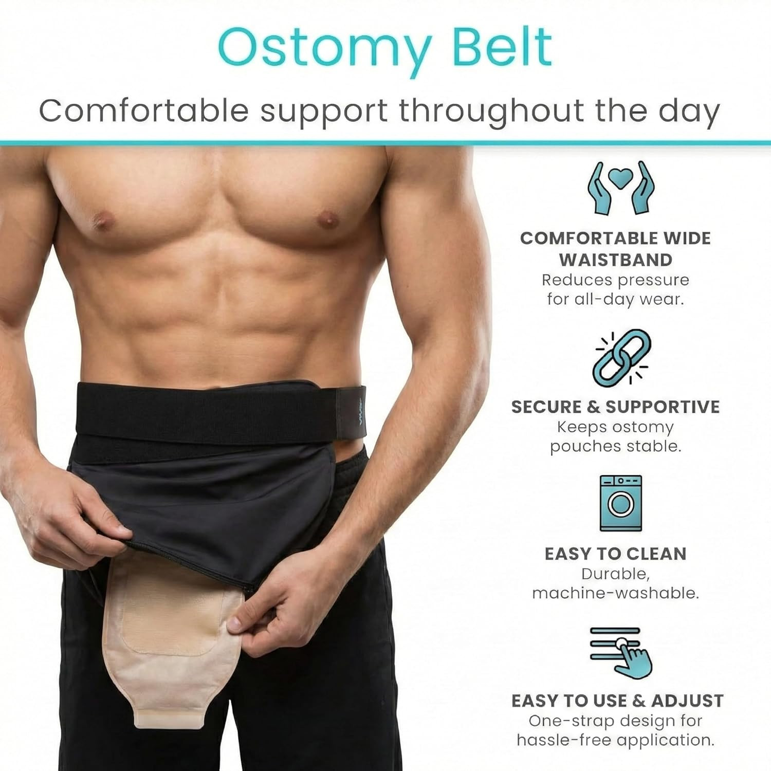 Vive Ostomy Belt for Men & Women – Colostomy Bag Cover, Adjustable, for Ileostom