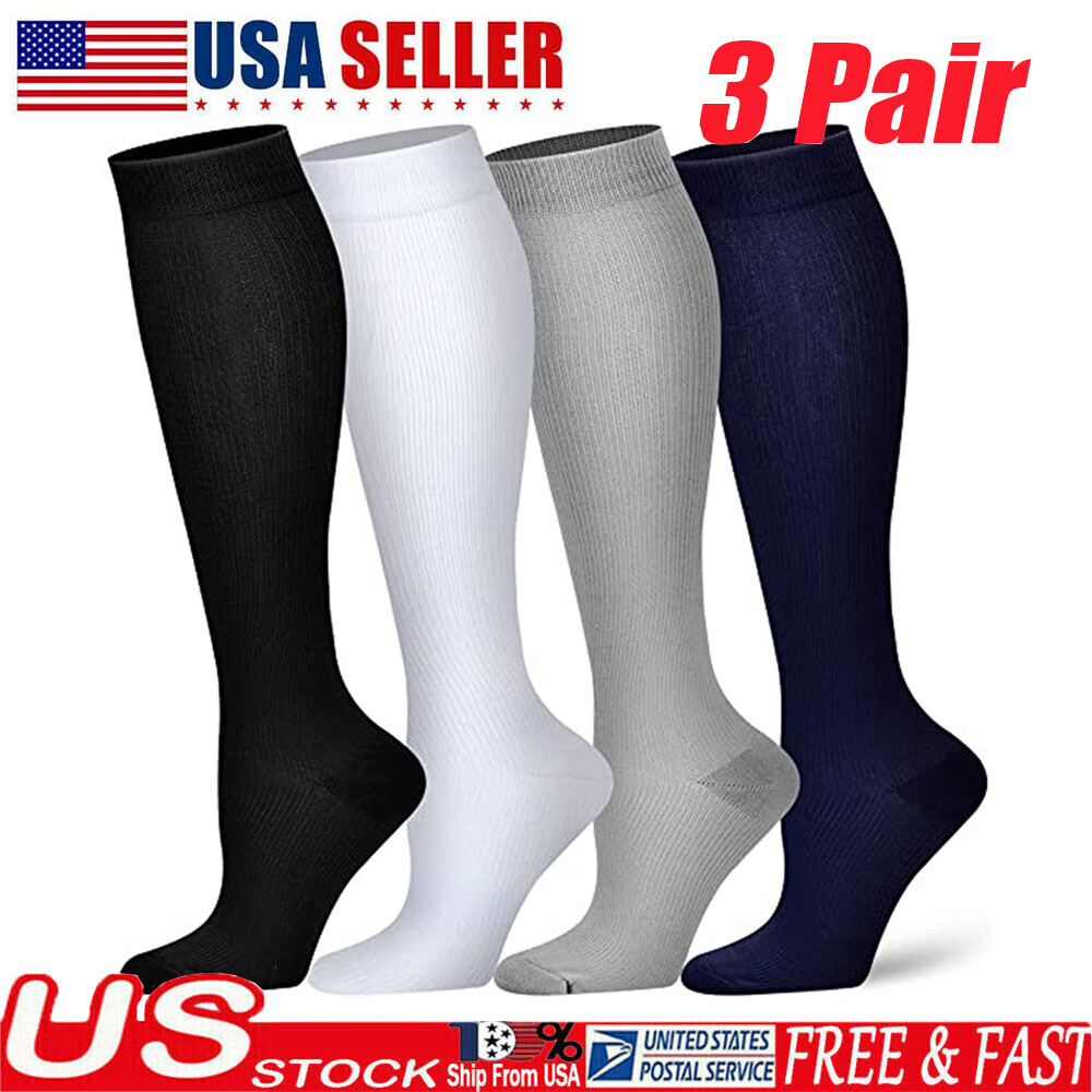 3 Pairs Unisex Diabetic Over The Calf Socks Full Cushioned Sole Non Binding Top