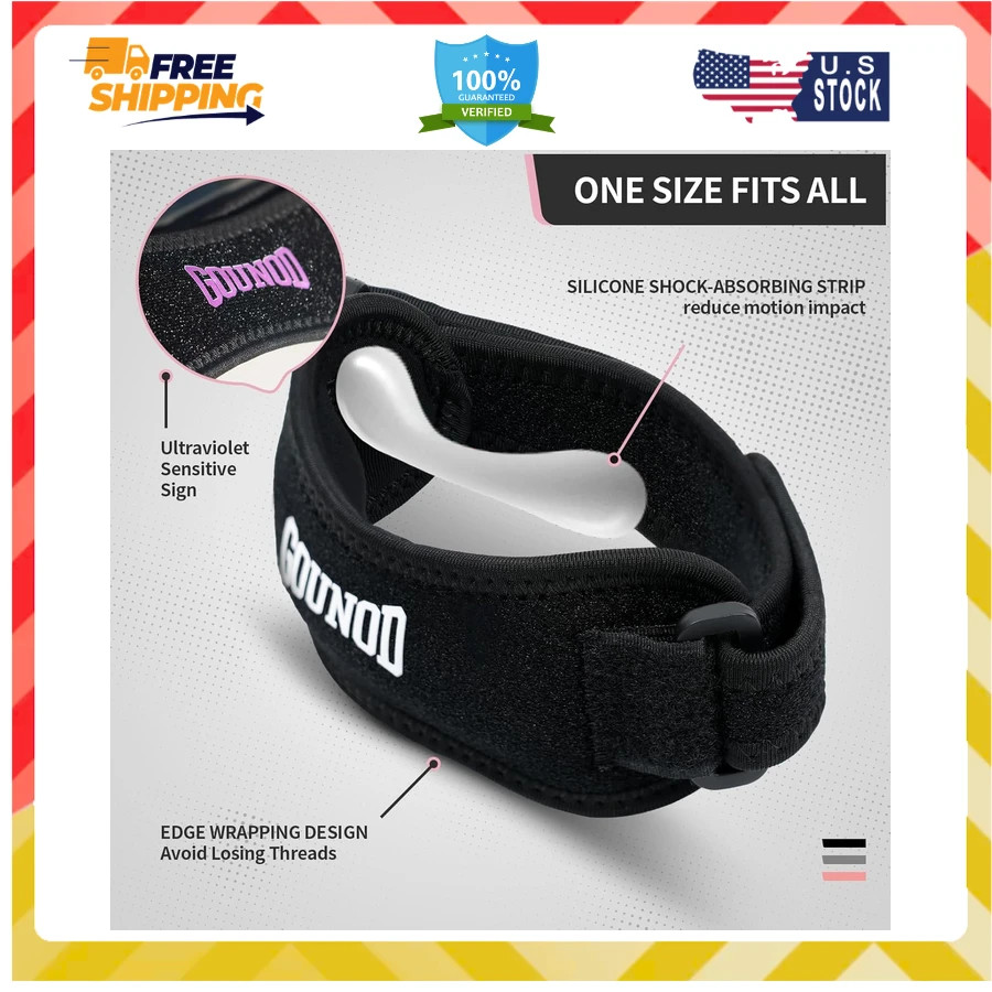 Patellar Tendon Knee Support Strap 2 Pack Pain Relief Band Black