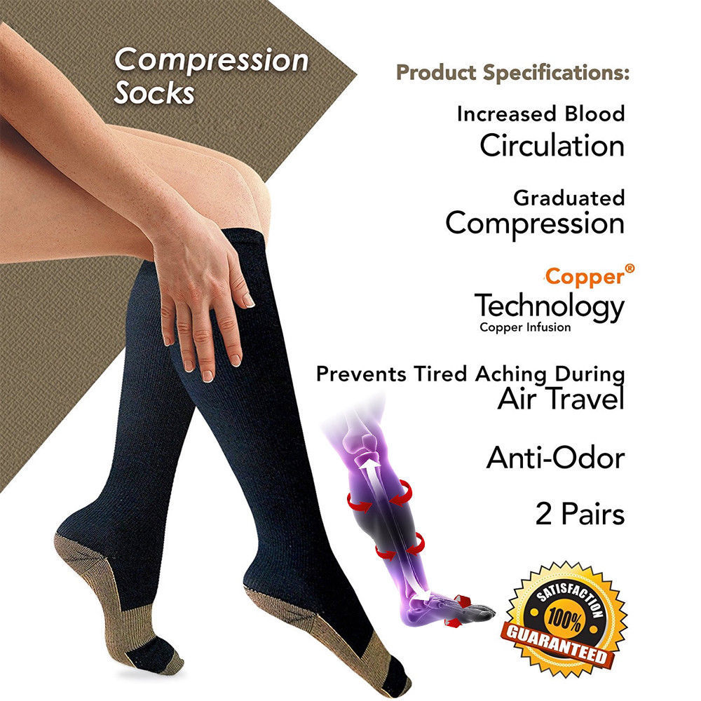 (4 Pairs) Socks Miracle Support Compression Calf Men’s Women’s 20-30mmHg Copper