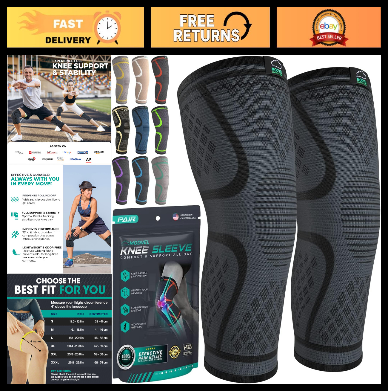 Compression Knee Brace 2-Pack for Men & Women – Support Sleeve for Running, ACL,