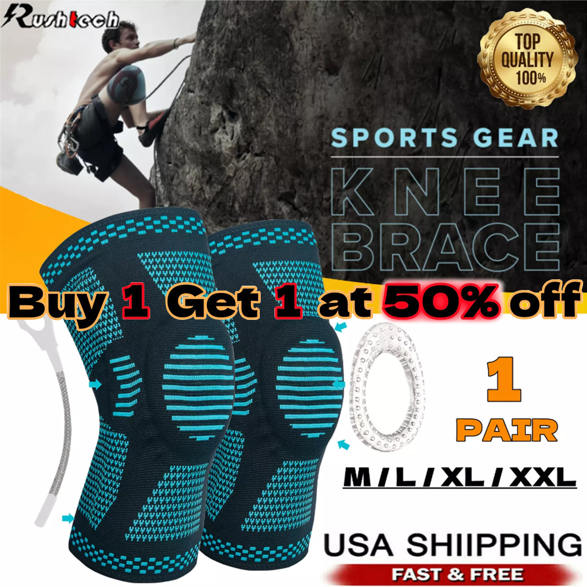 2x Knee Sleeves Copper Silver Compression Brace Support Sport Joint Injury Gel