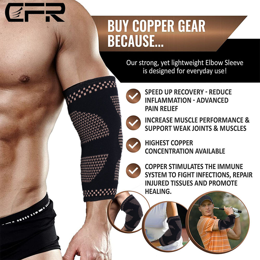 Compression Elbow Support Brace Arm Sleeves Copper Infused for Joint Pain Relief