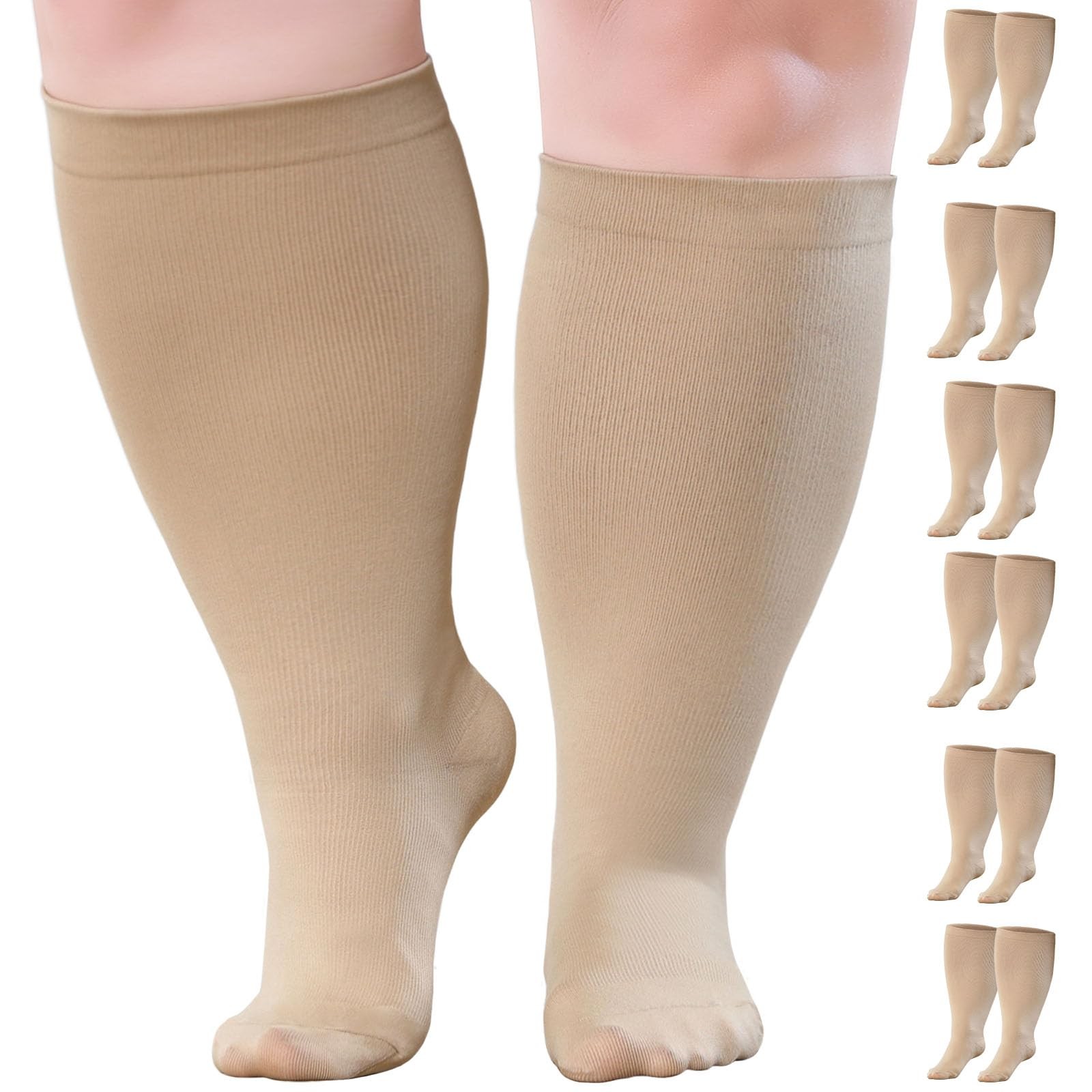 6 Pairs Wide Calf Compression Socks 20-30mmHg for Men & Women, Plus Size Extr…