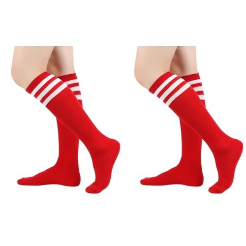 Christmas Classic Athletic Knee High Socks, 2 Pairs Triple Stripes Over The Red