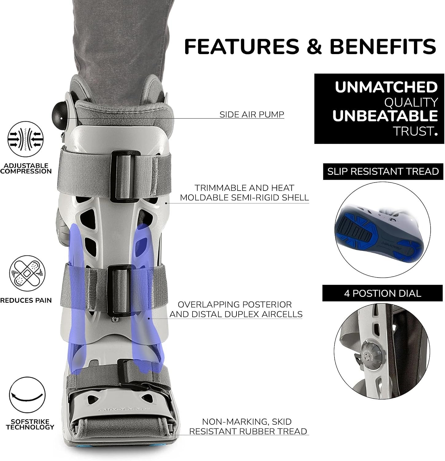Elite AirSelect Walker Brace Medium – Shock Absorbing, Swelling Relief