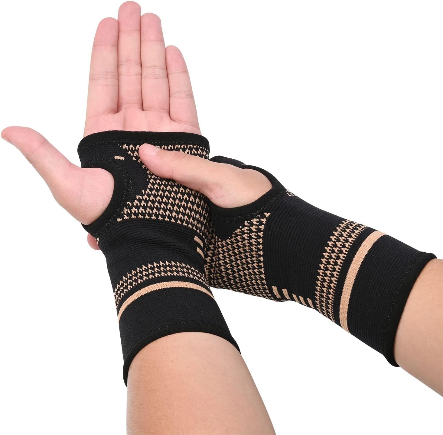 2x Copper Wrist Compression Sleeves, Comfortable and Breathable for Arthritis US