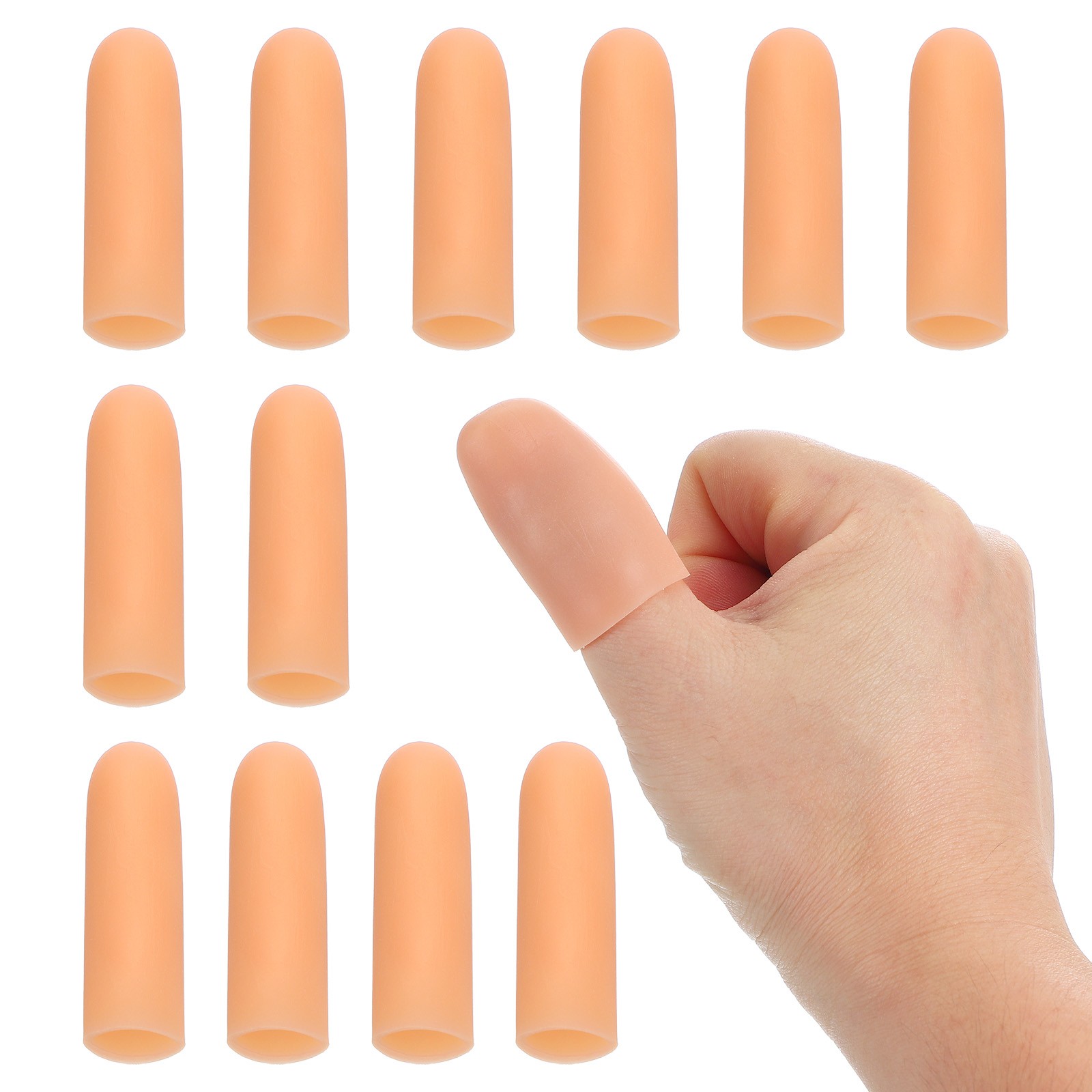 2″ Silicone Gel Finger Cots, 12 Pcs Fingertips Sleeve Protector, Beige