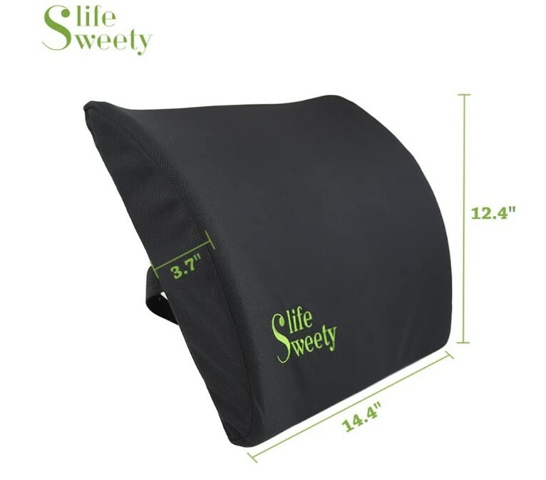 100% Memory Foam Office Chair Lumbar Back Cushion Support- Black, Washable- New