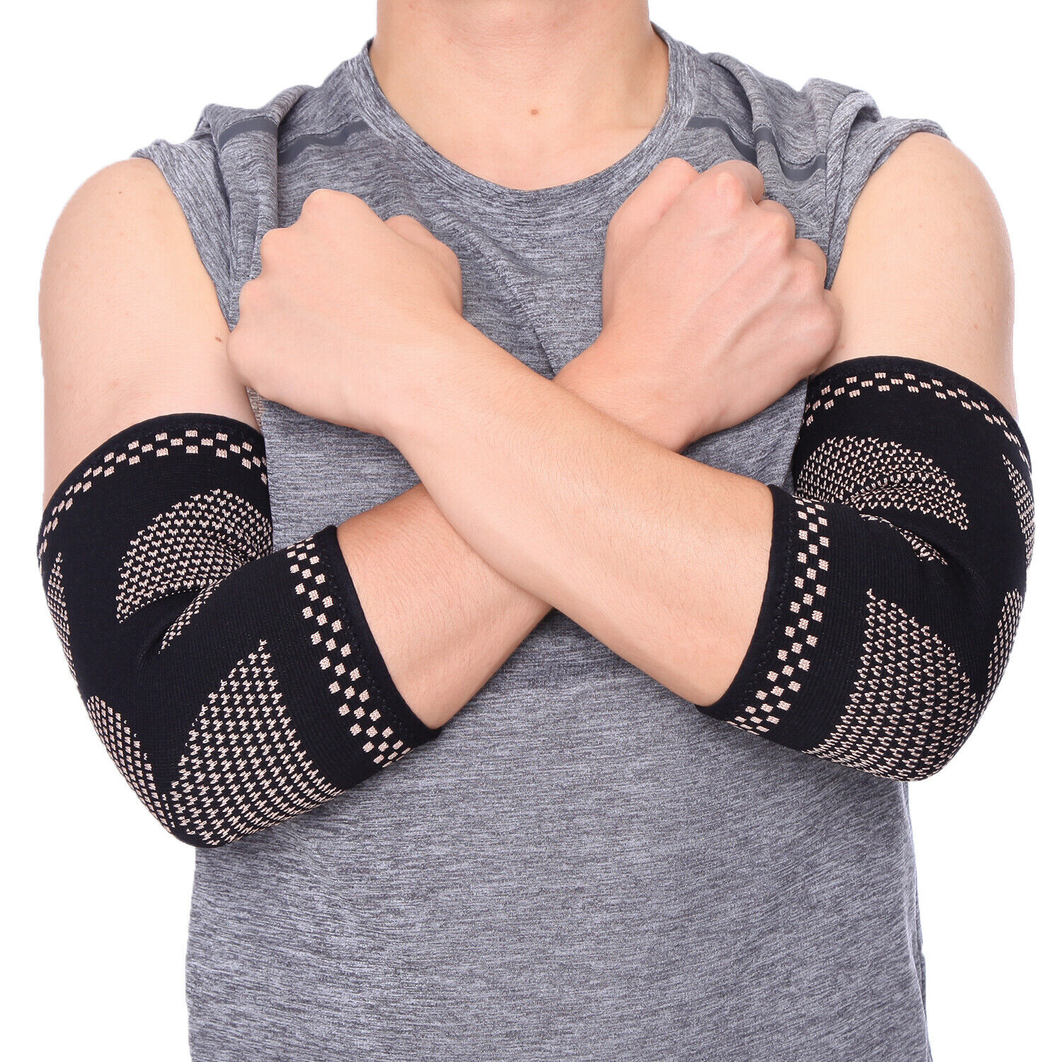 Copper Elbow Compression Sleeve Brace Arm Joint Tendonitis Arthritis Tennis Gyms