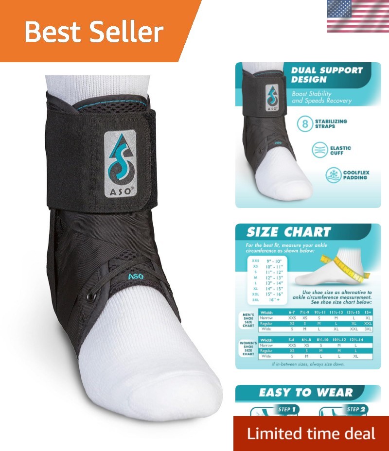 ASO Ankle Stabilizer Lace Up Ankle Brace Sprain Support Black, MD | Ankle Bra…