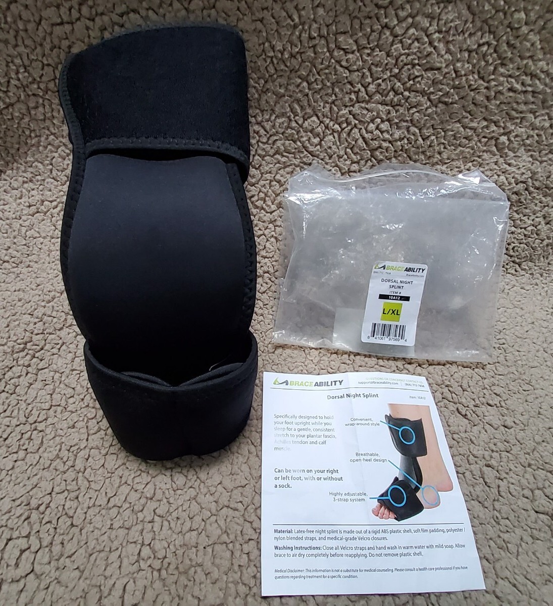Dorsal Night Splint Brace ability Plantar Fasciitis & Ankle Support NEW LG/XL