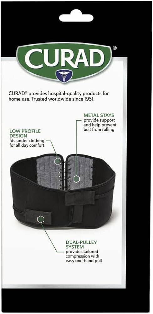 Curad Back Support Brace Adult’s Dual-Pulley System Black L/XL