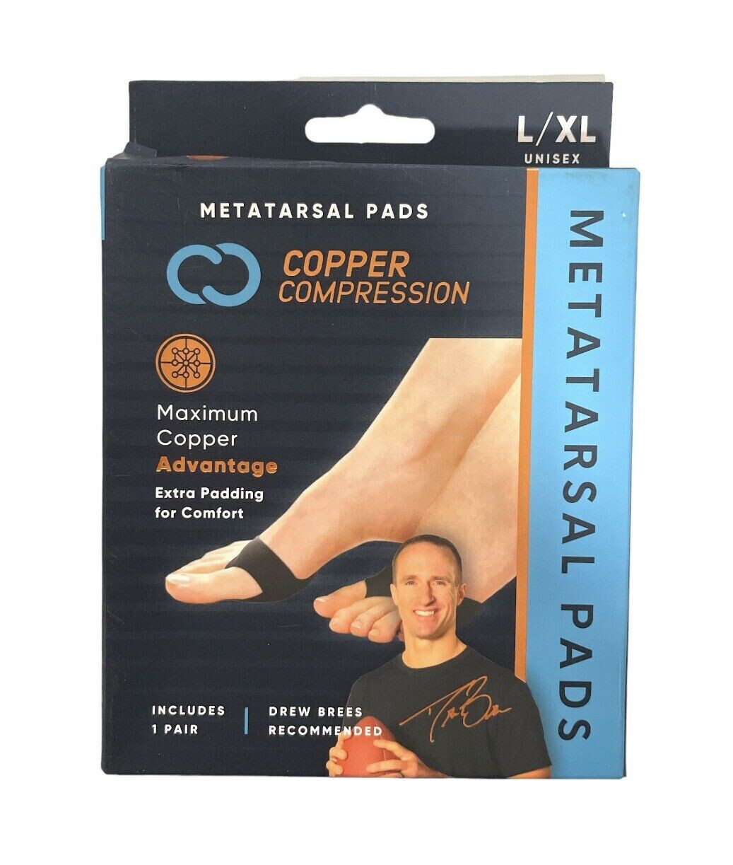 Copper Compression Metatarsal Pads Max Copper Extra Padding for Comfort, L/XL